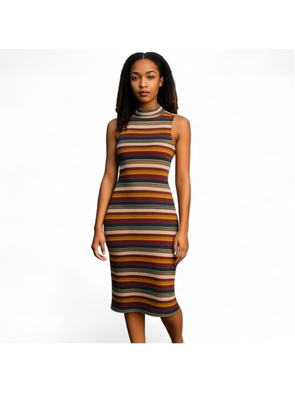 Alya Mock Neck Ribbed Knit Dress Small
